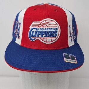 Reebok NWT LA Clippers Fitted Hat Size 7 Red White Blue Wool Flat Brim Pinwheel